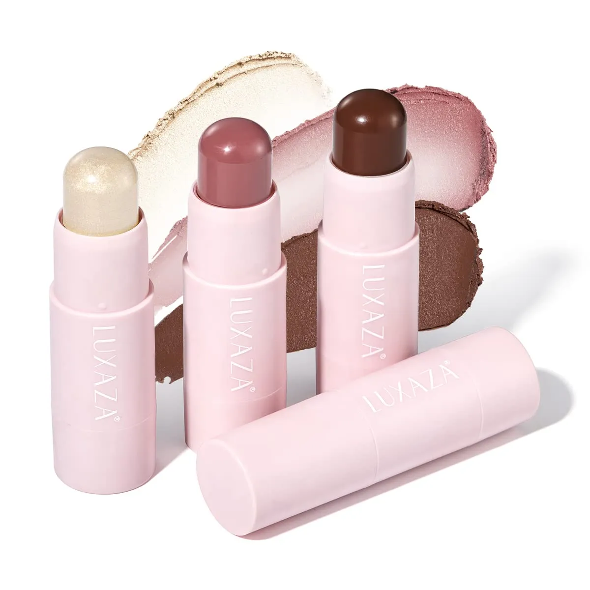 3PCS Cream Blush Highlighter Bronzer Contour Stick, Face Make up Kit Sticks for Girls and Women #HCB2 Medium to Dark