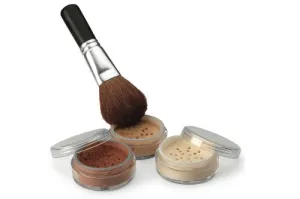 4pc KIT w/FACE BRUSH (DEEP TAN) Mineral Makeup Matte Foundation Set Bare Skin Sheer Blush Illuminating Finishing Powder Cover