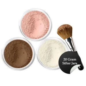 4pc KIT w/FACE BRUSH (EBONY) Mineral Makeup Matte Foundation Set Bare Skin Sheer Blush Illuminating Finishing Powder Cover