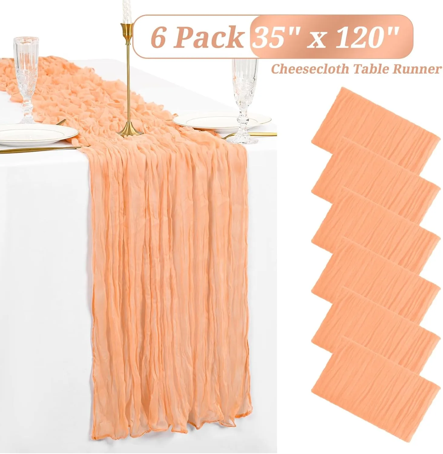 6 Pack Blush Cheesecloth Table Runner Gauze Table Runner 10FT Long Semi-Sheer Table Runner Boho or Rustic Wedding Table Decor for Wedding Decor Arch Draping Valentine's Day Easter Holiday Party