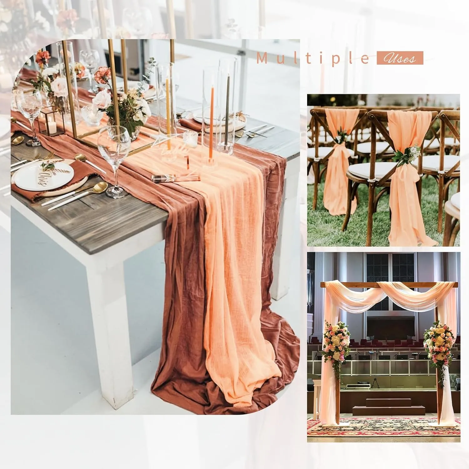 6 Pack Blush Cheesecloth Table Runner Gauze Table Runner 10FT Long Semi-Sheer Table Runner Boho or Rustic Wedding Table Decor for Wedding Decor Arch Draping Valentine's Day Easter Holiday Party