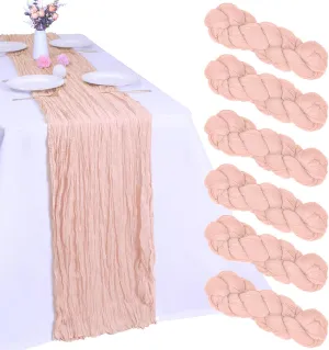 6 Pack Blush Pink Cheesecloth Summer Table Runner 10FT Boho Gauze Fabric Table Runner 35 x 120 Inch Rustic Sheer Runner for Mother's Day Wedding Birthday Baby Shower Party Table Decoration