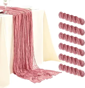 6 Pack Dusty Blush Cheesecloth Table Runners, 10ft Wide Gauze Boho Table Runners for Bridal Shower Wedding Birthday Party Table Decorations