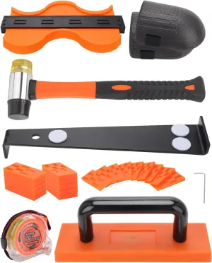 67-Piece Laminate Flooring Tools Kit - Professional Wood Flooring Installation Kit with Knee Pads, Double-Ended Hammer, Pull Bar, Tapping Block, 10" Contour Gauge, Tape Measure and Spacers