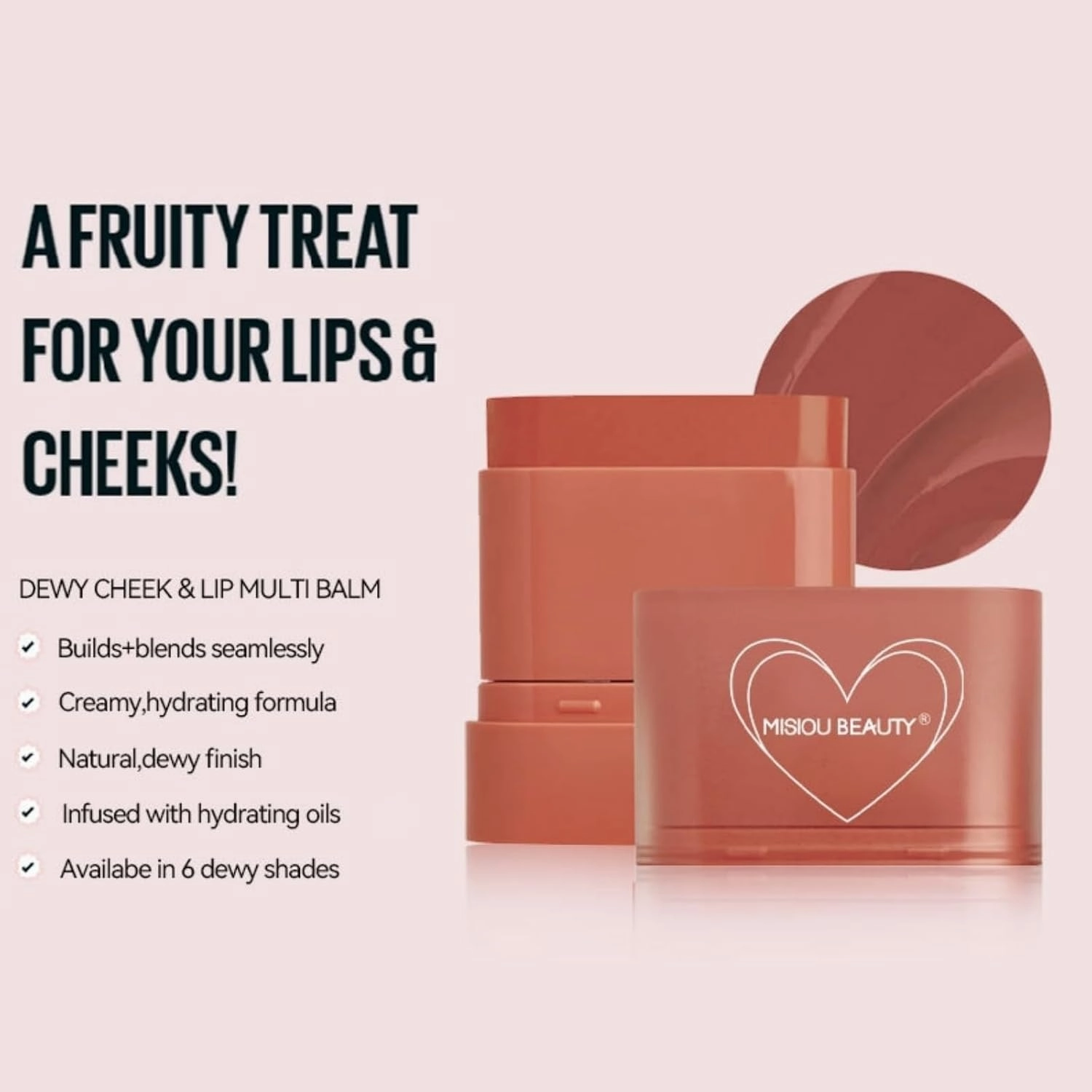 6-in-1 Lip & Cheek Tint Stick - Sheer Hydrating Glow, Buildable Watercolor Finish (Vegan, 12H Dewy Wear) (#01)