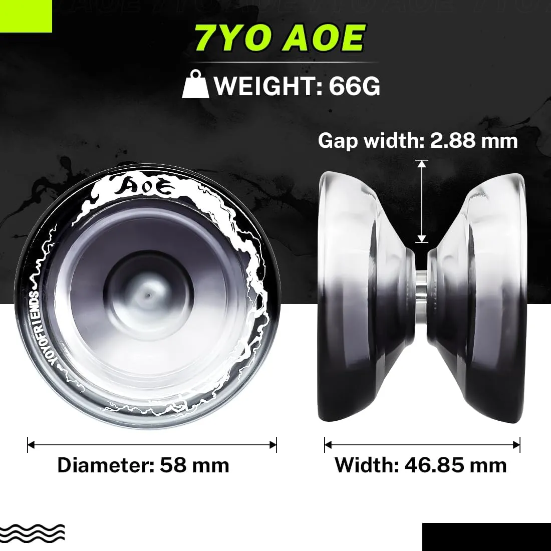 7YO AOE Responsive Yoyo - Professional Dual Function Yoyo for Kids, Plastic Crystal Yo-yo with Finger Dimple, Bearing Kits, 10 Yo Yo Strings, Bag (Black and White)