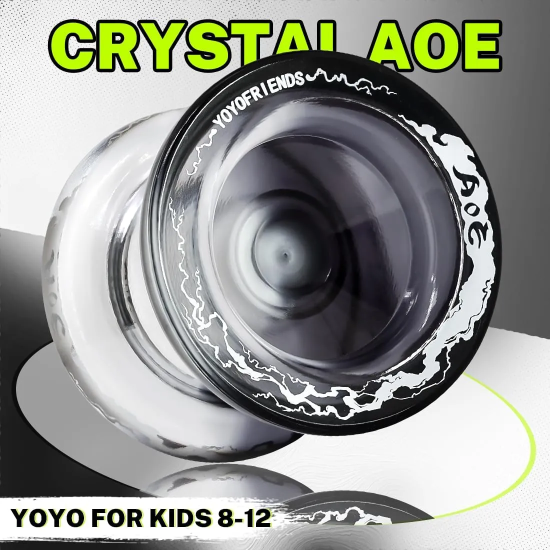 7YO AOE Responsive Yoyo - Professional Dual Function Yoyo for Kids, Plastic Crystal Yo-yo with Finger Dimple, Bearing Kits, 10 Yo Yo Strings, Bag (Black and White)