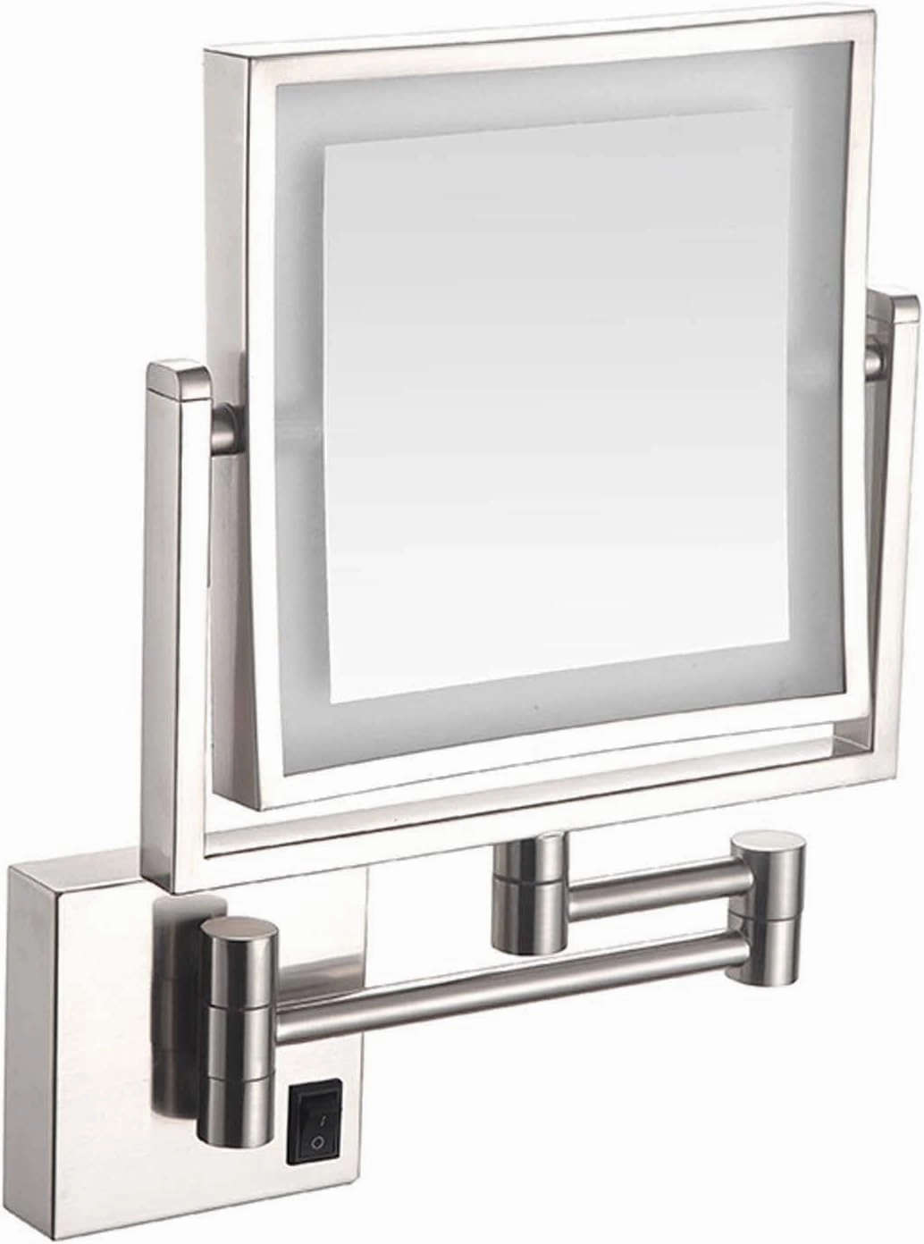 8" LED Wall Mounted Makeup Mirror, 360° Swivel Extendable Cosmetic Vanity Mirror, 3X Magnifying Double Sided LED Lighted Mirror, Make-Up Mirror with Extendible Arm(Nickel,Plug)