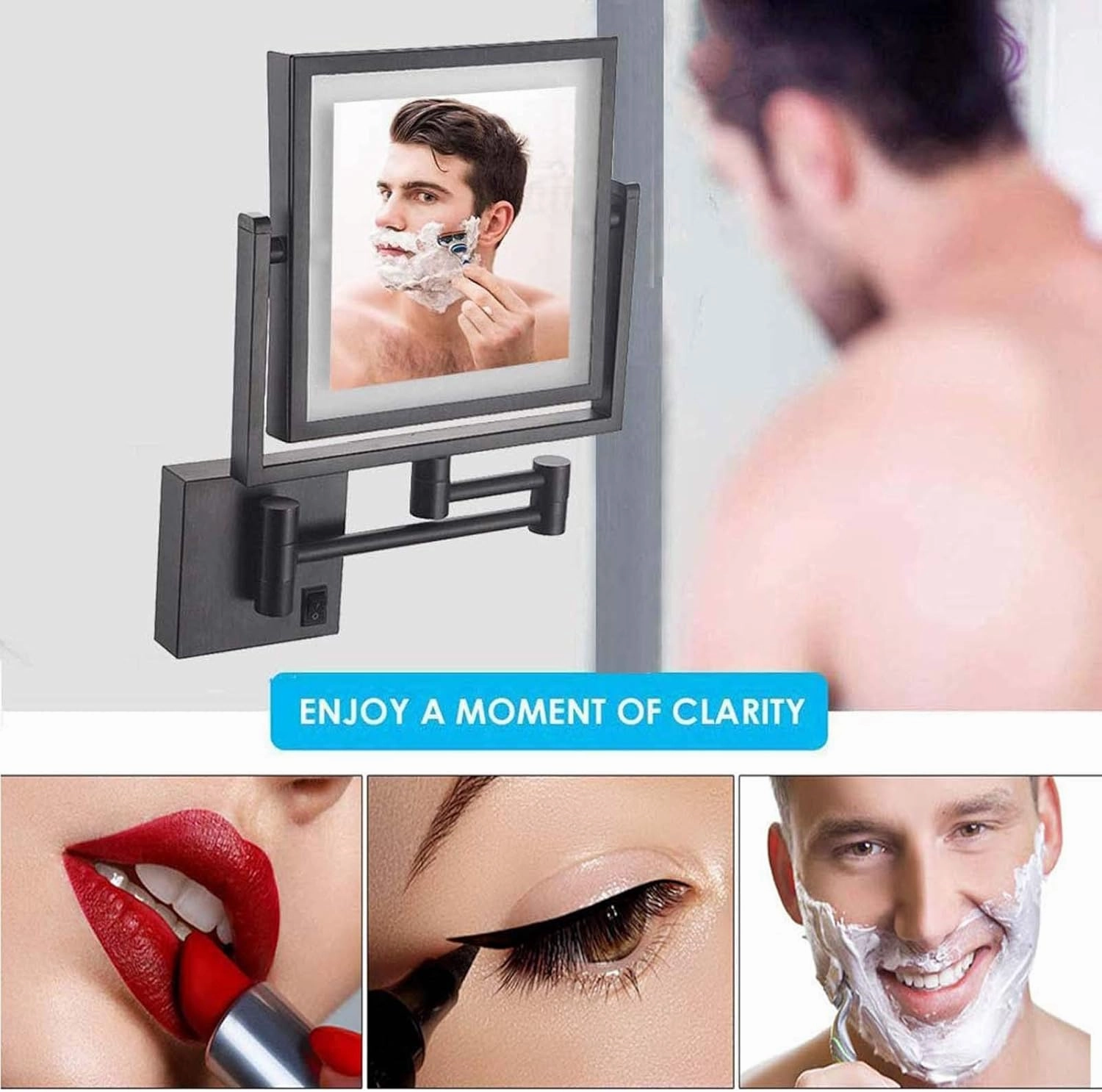 8" LED Wall Mounted Makeup Mirror, 360° Swivel Extendable Cosmetic Vanity Mirror, 3X Magnifying Double Sided LED Lighted Mirror, Make-Up Mirror with Extendible Arm