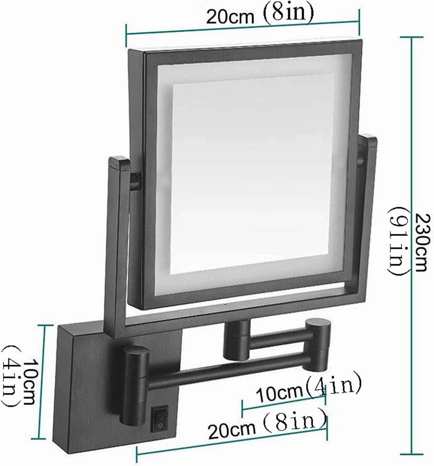 8" LED Wall Mounted Makeup Mirror, 360° Swivel Extendable Cosmetic Vanity Mirror, 3X Magnifying Double Sided LED Lighted Mirror, Make-Up Mirror with Extendible Arm