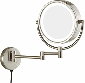 8" LED Wall Mounted Makeup Mirror, 360° Swivel Extendable Cosmetic Vanity Mirror for Bathroom, Double Sided 1X/3X/5x/7x/10x Magnifying Vanity Mirror, Chrome Finish(Nickel,10X)