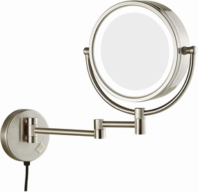 8" LED Wall Mounted Makeup Mirror, 360° Swivel Extendable Cosmetic Vanity Mirror for Bathroom, Double Sided 1X/3X/5x/7x/10x Magnifying Vanity Mirror, Chrome Finish(Nickel,10X)