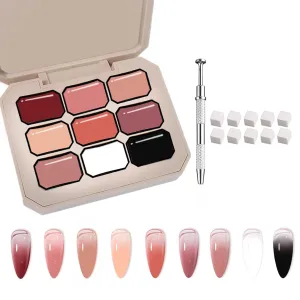 9 Colors Ombre Gel Nail Polish Kit with 10Pcs Nail Sponges, Gradient Nail Gel, Ombre Nails Polish Kit, Gradient Blush Effect, Nail Pigment Gel Palette, Pink Nude