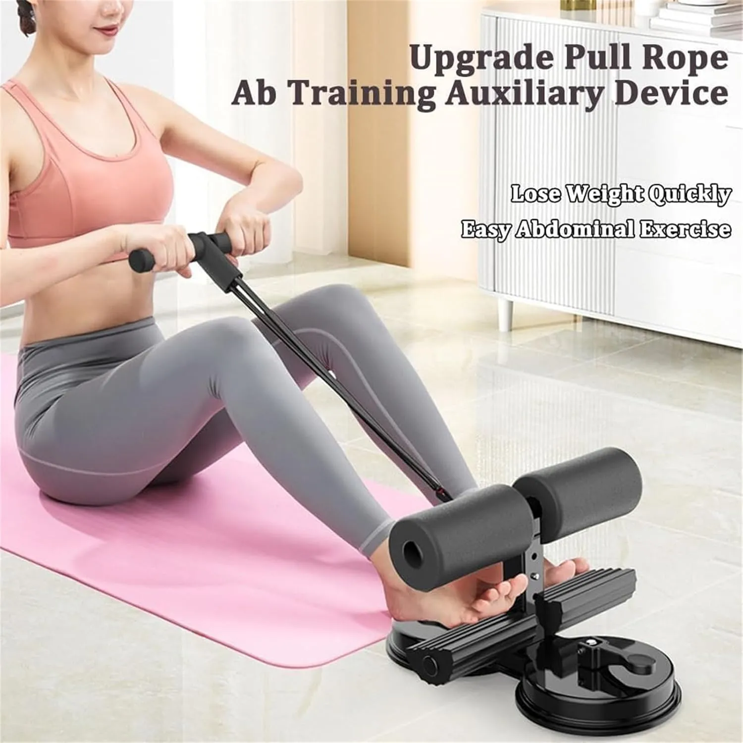 Ab Training Auxiliary Device, Portable Sit up Exercise Equipment, Upgraded Ab Machine for Home Gym, Dual Suction Cup Sit up Equipment with Adjustable Resistance Bands