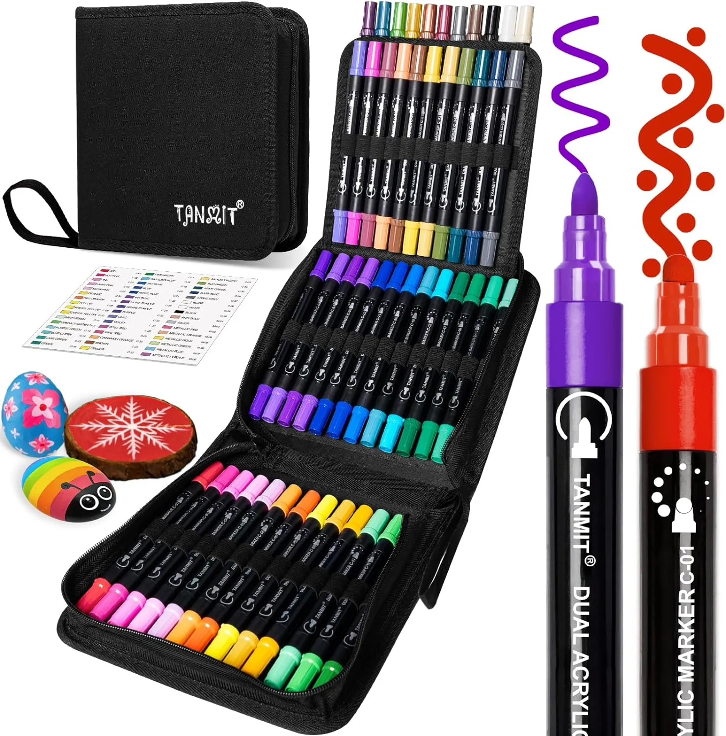 Acrylic Paint Pens Markers, 48 Colors Dual Tip Acrylic Paint Pens for Rock Painting, Wood, Canvas, Stone, Glass, Ceramic Surfaces, DIY Crafts Making Art Supplies (Round Tip and Fine Tip)