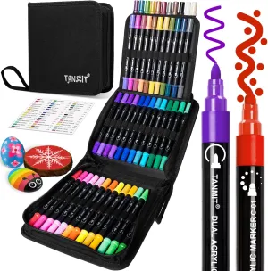 Acrylic Paint Pens Markers, 48 Colors Dual Tip Acrylic Paint Pens for Rock Painting, Wood, Canvas, Stone, Glass, Ceramic Surfaces, DIY Crafts Making Art Supplies (Round Tip and Fine Tip)