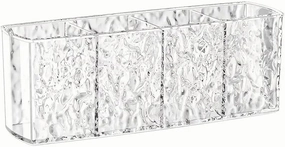 Acrylic 4-Grid Makeup Brush Storage Box, Bathroom Dressing Table Storage Box, can Store Makeup Brushes, Eyebrow Pencils, Lipsticks, Surface Water Ripple Design(Transparent)