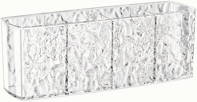 Acrylic 4-Grid Makeup Brush Storage Box, Bathroom Dressing Table Storage Box, can Store Makeup Brushes, Eyebrow Pencils, Lipsticks, Surface Water Ripple Design(Transparent)