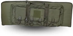ADROIT Deluxe Padded Double Rifle Bag | Olive Green Canvas | 42" x 14" x 3" | Lockable & Detachable Pouches | Backpack Straps