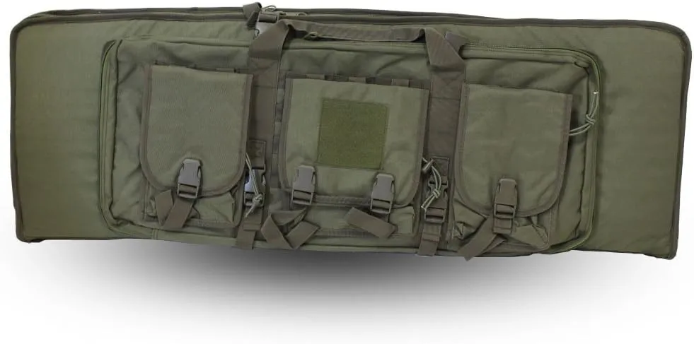 ADROIT Deluxe Padded Double Rifle Bag | Olive Green Canvas | 42" x 14" x 3" | Lockable & Detachable Pouches | Backpack Straps