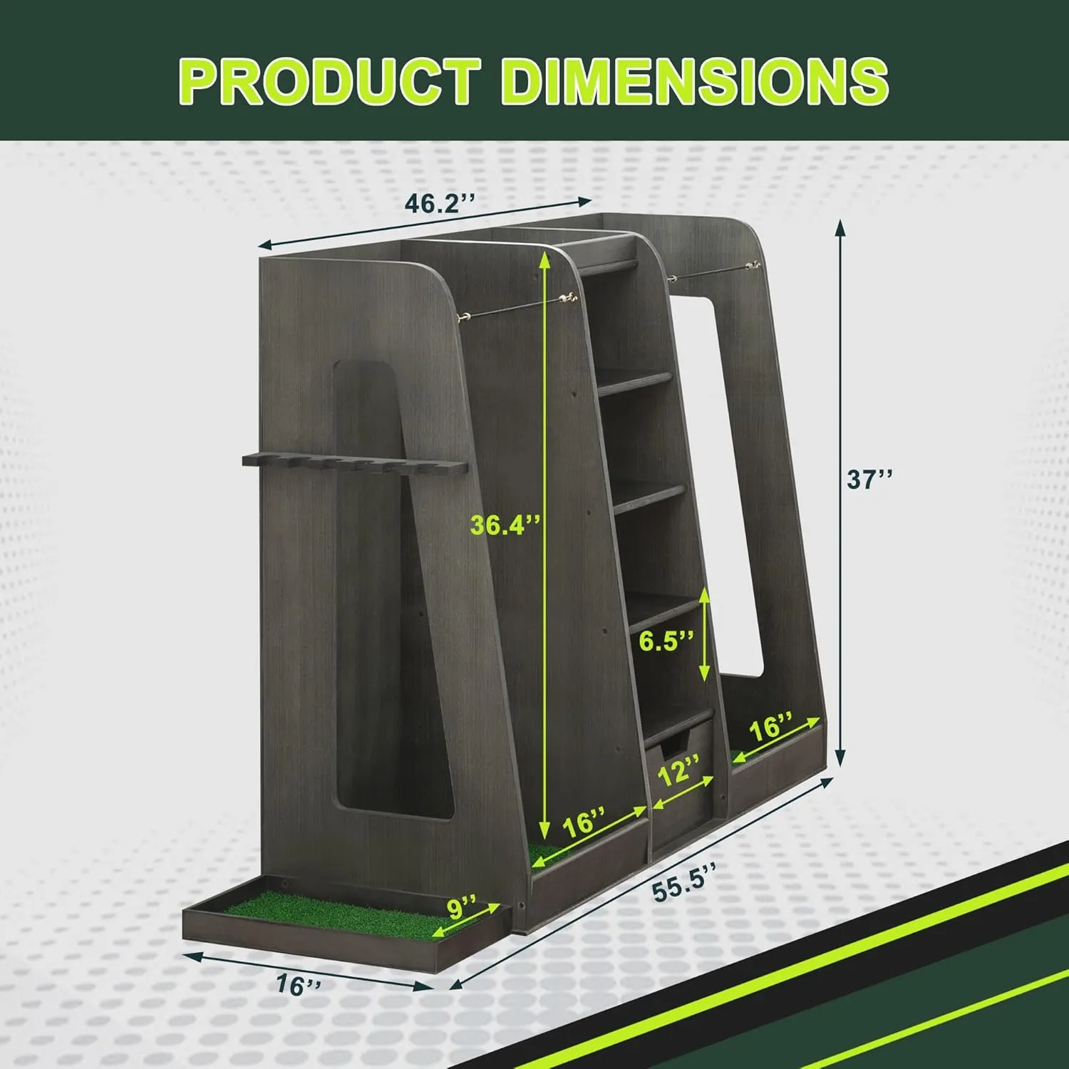 Advanced Wooden Golf Bag Organizer and Storage Rack - can accommodate 2 Golf Bags and 3-5 Golf Clubs/Hockey Sticks, Golf Balls, Inside and Outside The Garage shed Basement