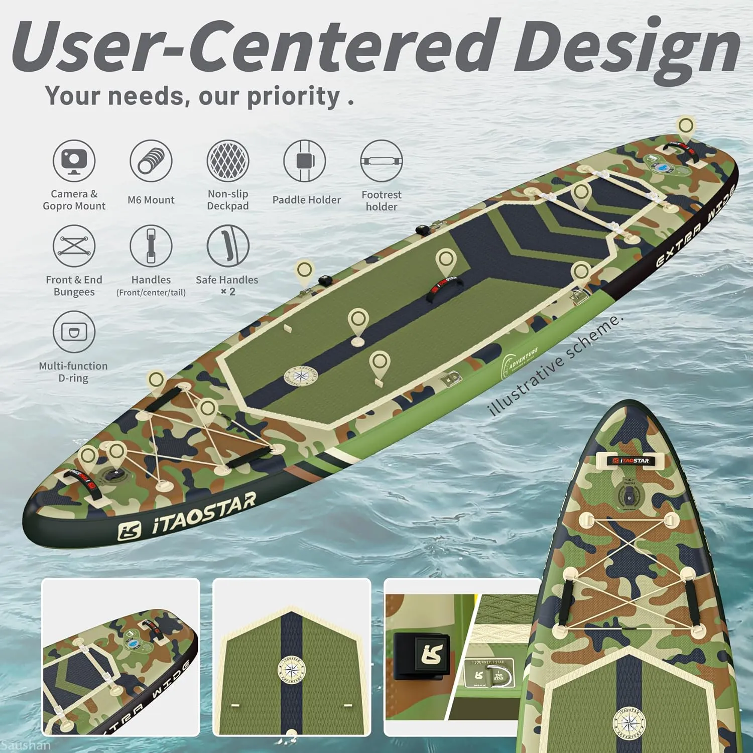 Adventure 12’×35"/39" Extra Wide Paddle Board, One-Stop Premium SUP Board Accessories, Tailored 5 Fins, Stable Inflatable Stand Up Paddle Boards for Youth/Adults of All Skill Levels