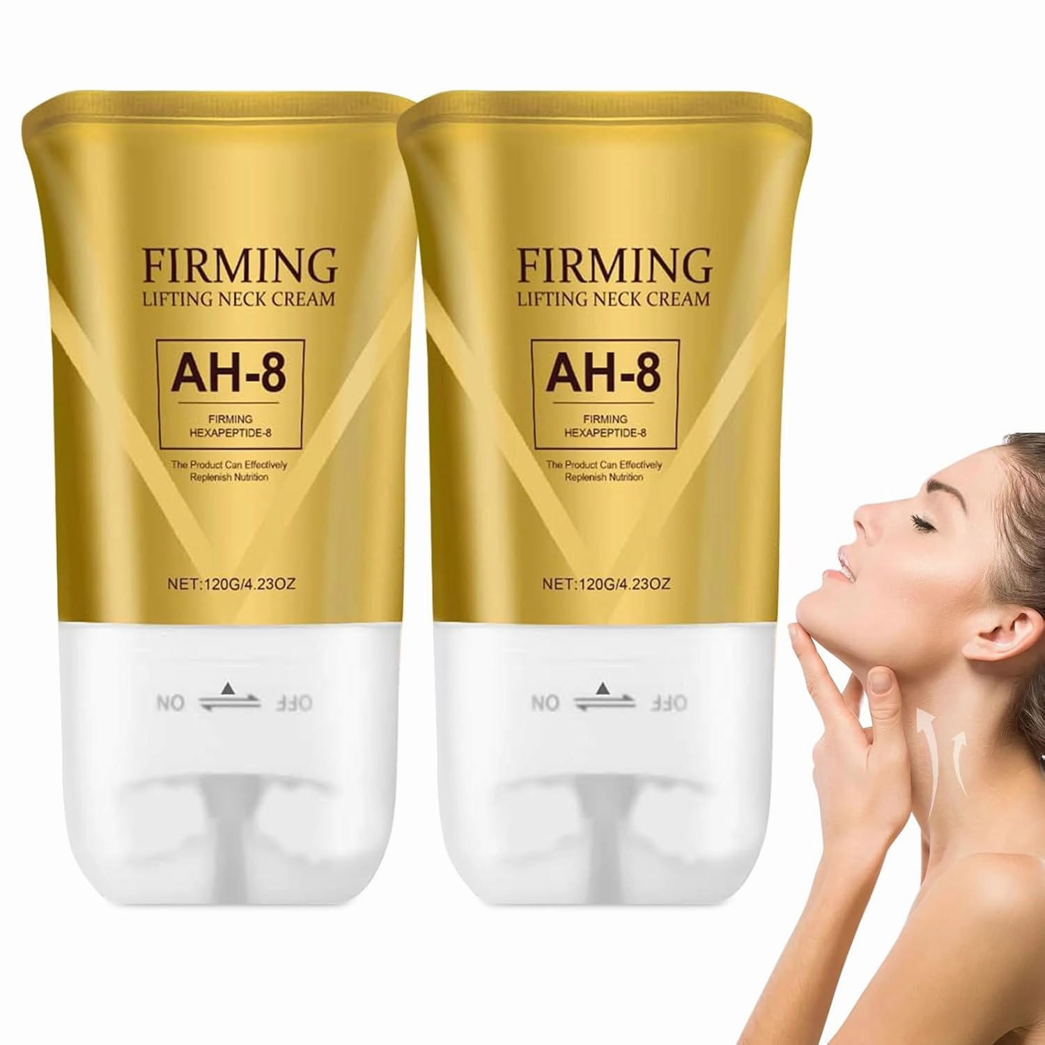 AH-8 Firming Neck Cream with Roller - Lift Tighten Skin | Reduces Neck Lines | Moisturizes, 8-HA Neck Firming Cream Improves Skin Elasticity and Hydration, 8HA Neck Cream for Both Men and Women (2PC)