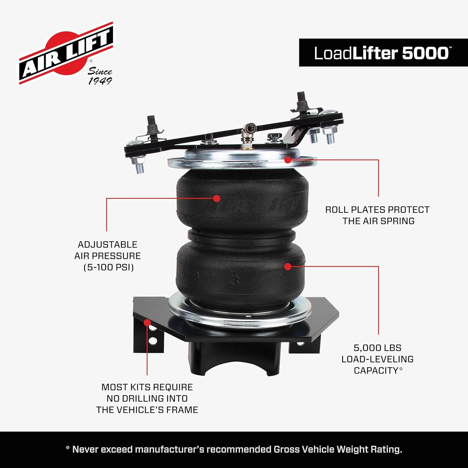 Air Lift LoadLifter 5000 Air Spring Kit for 2001-2010 Chevrolet Silverado 2500 & 3500 RWD/4WD, 2001-2010 GMC Sierra 2500 & 3500 RWD/4WD - 57275