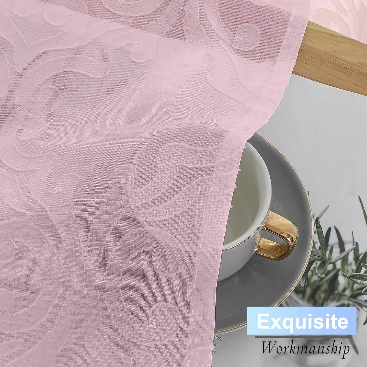 Aiyufeng Sheer Curtains 72 Inches Long for Living Room, 3D Floral Blush Clip Jacquard Transparent Light Weight Sheer Girl Curtains for Bedroom, Rod Pocket Window Curtains 2 Panel Set, 54Wx72L Inch