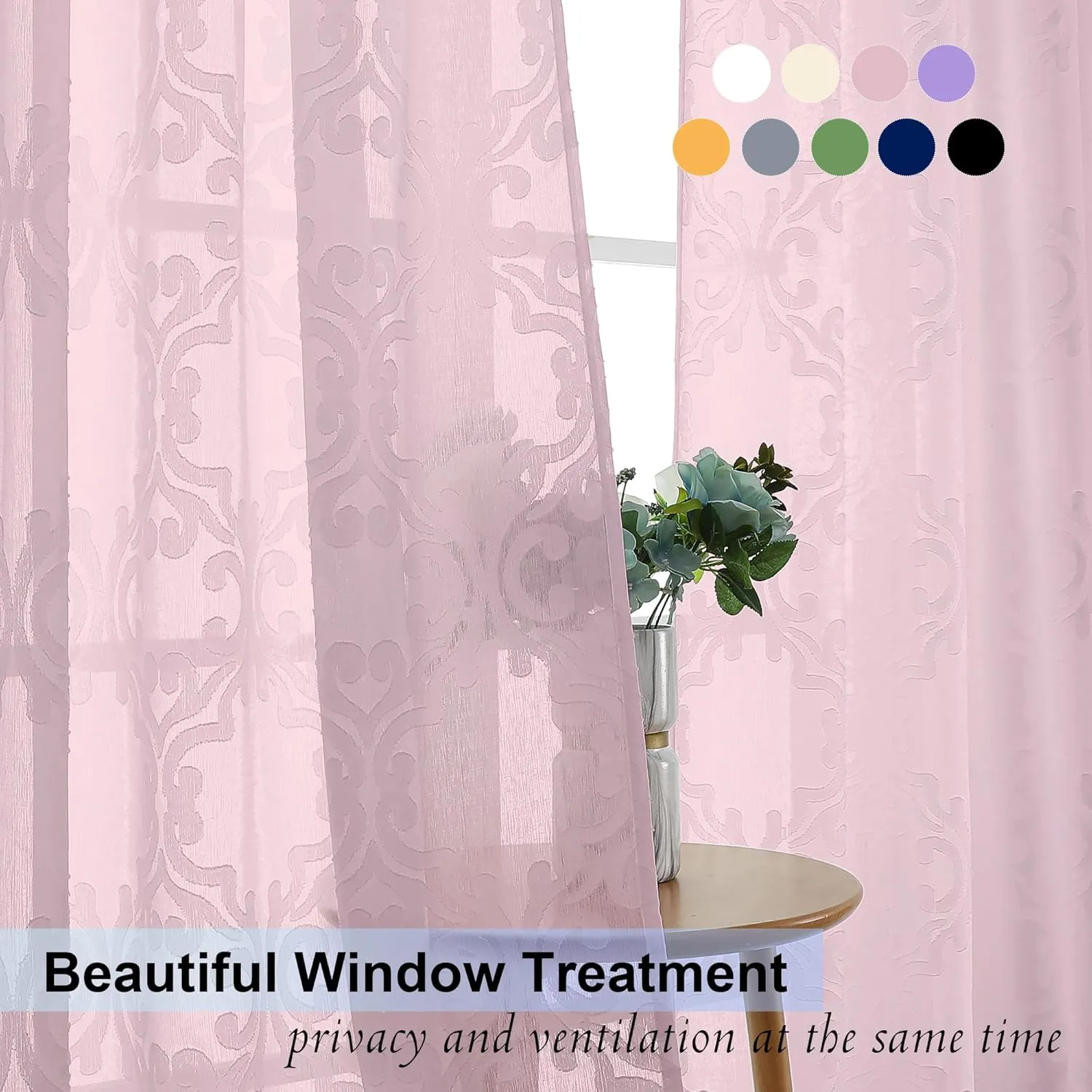 Aiyufeng Sheer Curtains 72 Inches Long for Living Room, 3D Floral Blush Clip Jacquard Transparent Light Weight Sheer Girl Curtains for Bedroom, Rod Pocket Window Curtains 2 Panel Set, 54Wx72L Inch