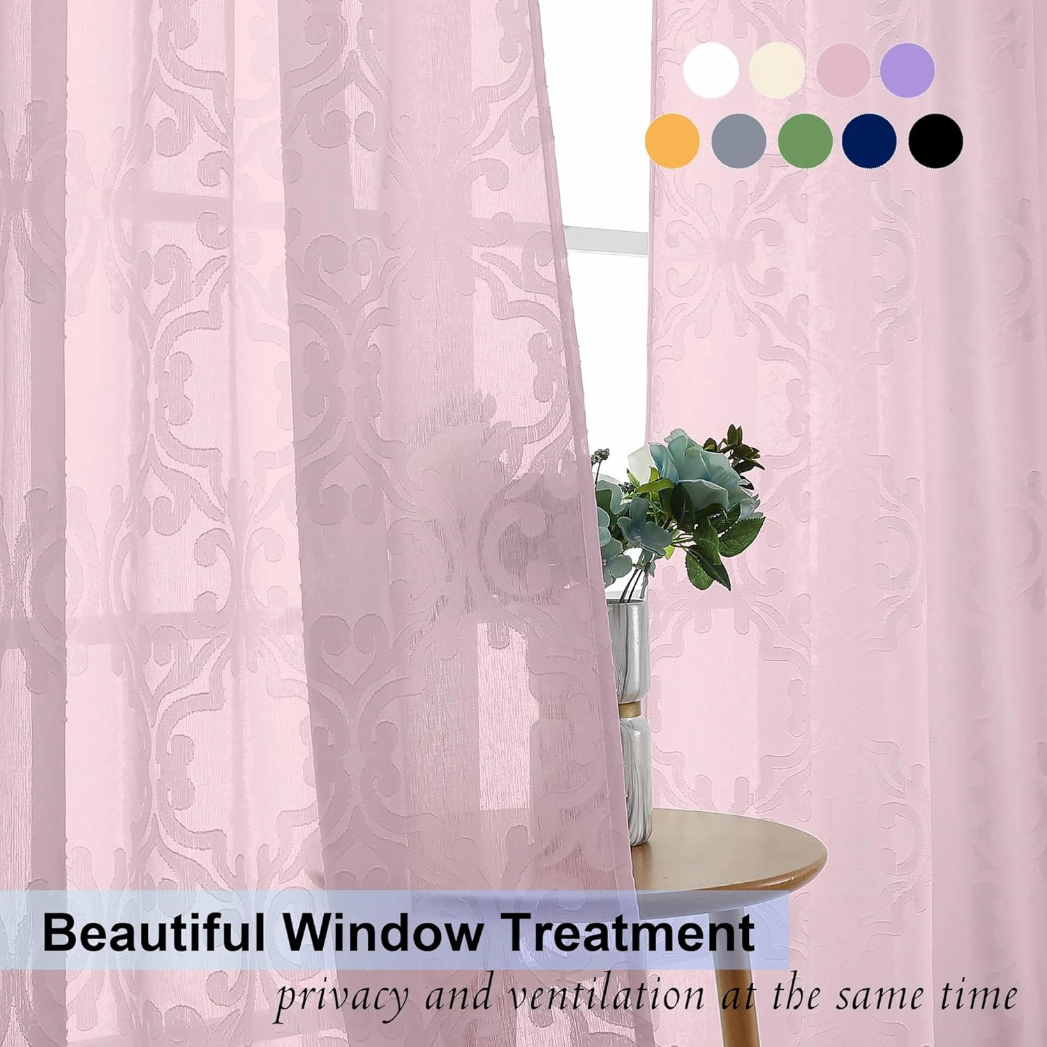 Aiyufeng Blush Pink Sheer Curtains 96 Inches Long for Living Room 2 Panels Set, Soft Lightweight & Breathable Elegant Clip Jacquard Floral Semi Sheer Long Curtains for Bedroom, Each 54Wx96L Inch