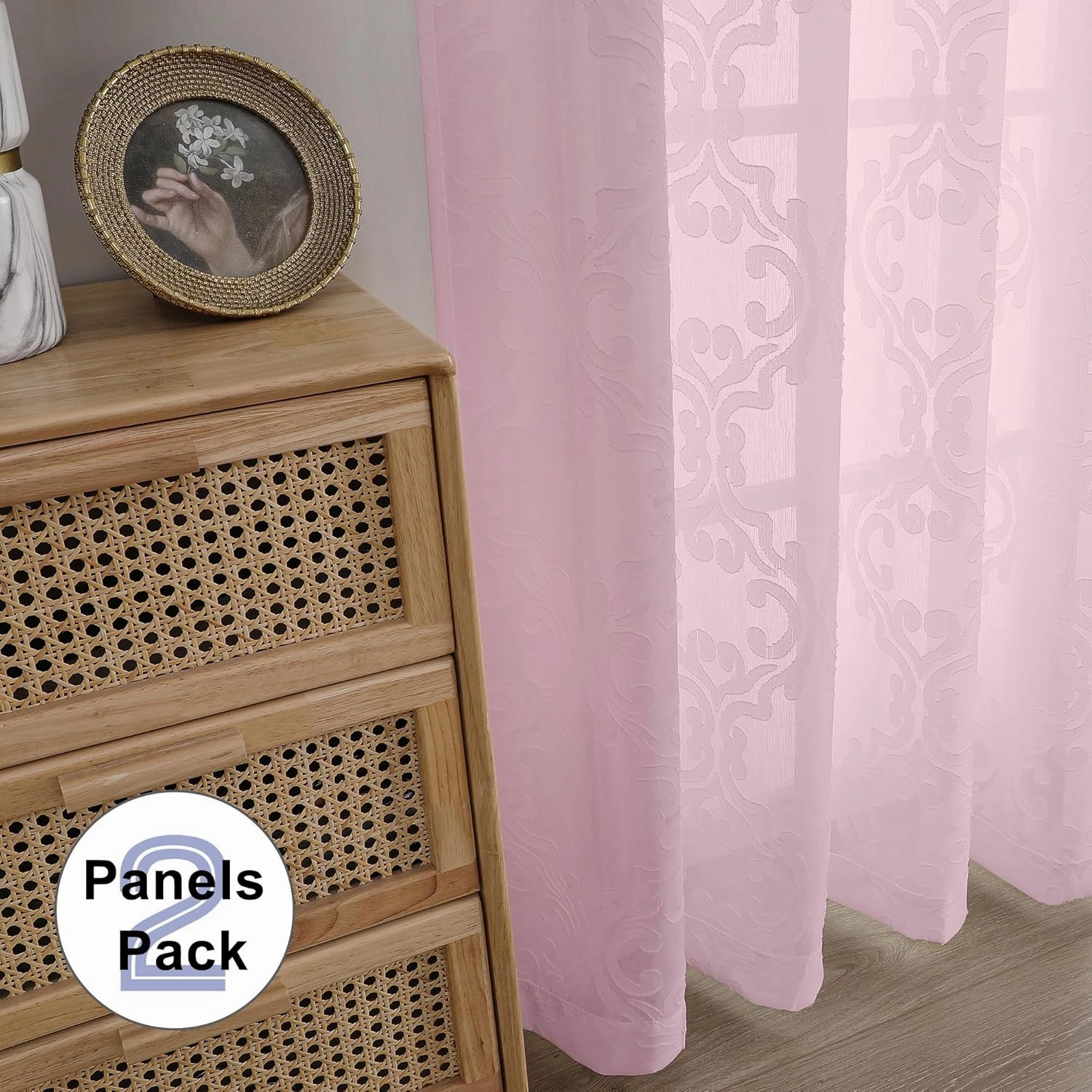 Aiyufeng Blush Pink Sheer Curtains 96 Inches Long for Living Room 2 Panels Set, Soft Lightweight & Breathable Elegant Clip Jacquard Floral Semi Sheer Long Curtains for Bedroom, Each 54Wx96L Inch