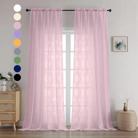 Aiyufeng Blush Pink Sheer Curtains 96 Inches Long for Living Room 2 Panels Set, Soft Lightweight & Breathable Elegant Clip Jacquard Floral Semi Sheer Long Curtains for Bedroom, Each 54Wx96L Inch