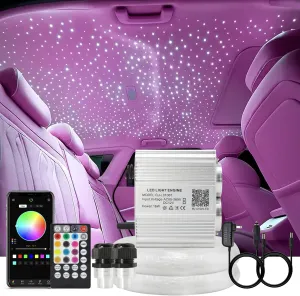 AKEPO Upgraded Car Home APP Fiber Optic Lights Kit 16W RGBW Dual Head Twinkle and Music Effect Star Ceiling Sky Light, Optical Fiber Cable 900 Strands of 0.03in/0.75mm 9.8ft/3m 28key RF Remote Control
