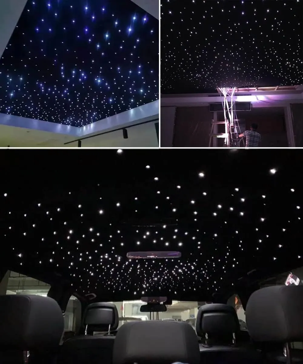 AKEPO Upgraded Car Home APP Fiber Optic Lights Kit 16W RGBW Dual Head Twinkle and Music Effect Star Ceiling Sky Light, Optical Fiber Cable 900 Strands of 0.03in/0.75mm 9.8ft/3m 28key RF Remote Control