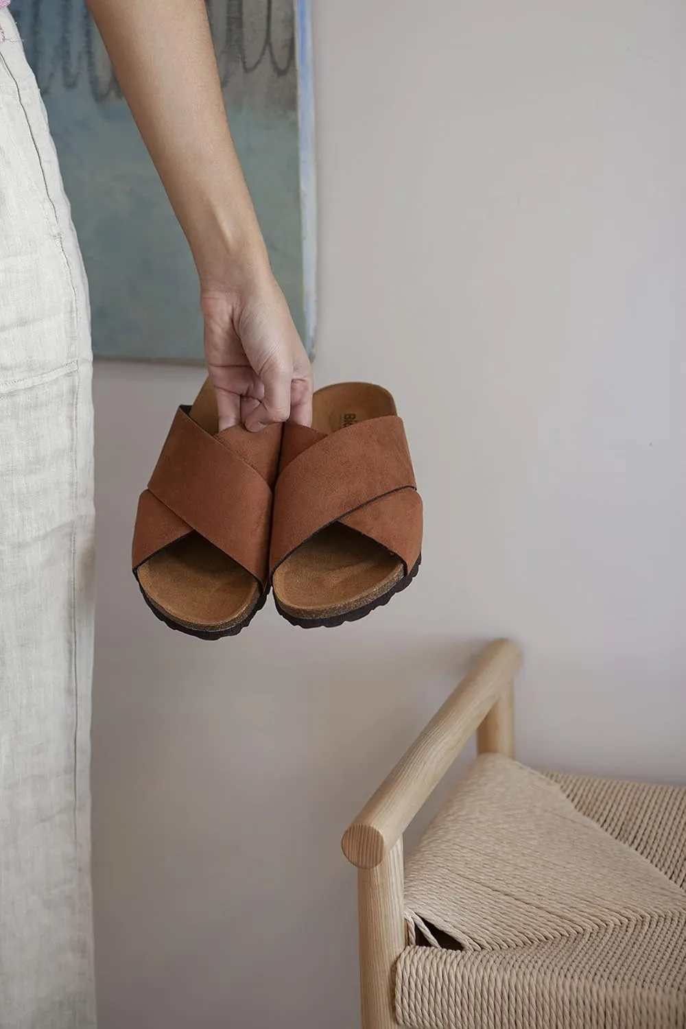 Alacant Bio Two Strap Sandals for Women - Sustainable, Eco Friendly, Vegan Suede Sandals. Recycled Upper, Comfy Insole, Cork Midsole, EVA Sole. Made in Spain