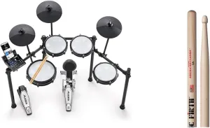 Alesis Nitro Max Kit Electric Drum Set with Quiet Mesh Pads, 10" Dual Zone Snare, Bluetooth, 440  Sounds, Drumeo, USB MIDI, Kick Pedal   Vic Firth American Classic 5A Drum Sticks