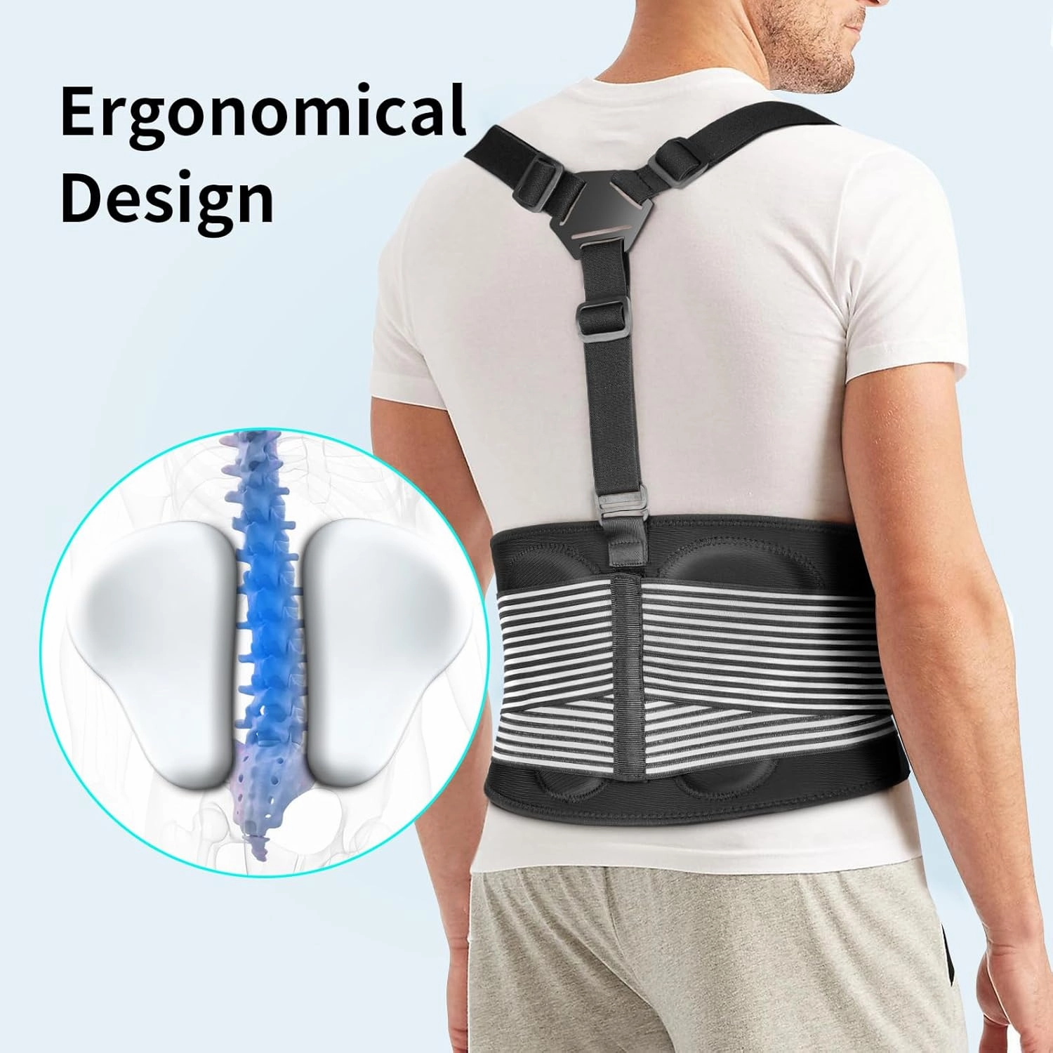 AllyFlex Sports® Back Brace For Lifting Work Y-shape Suspenders Safety Belt With Dual 3D Lumbar Support Relieve Pain, Prevent Injury (M (30'' - 37''))