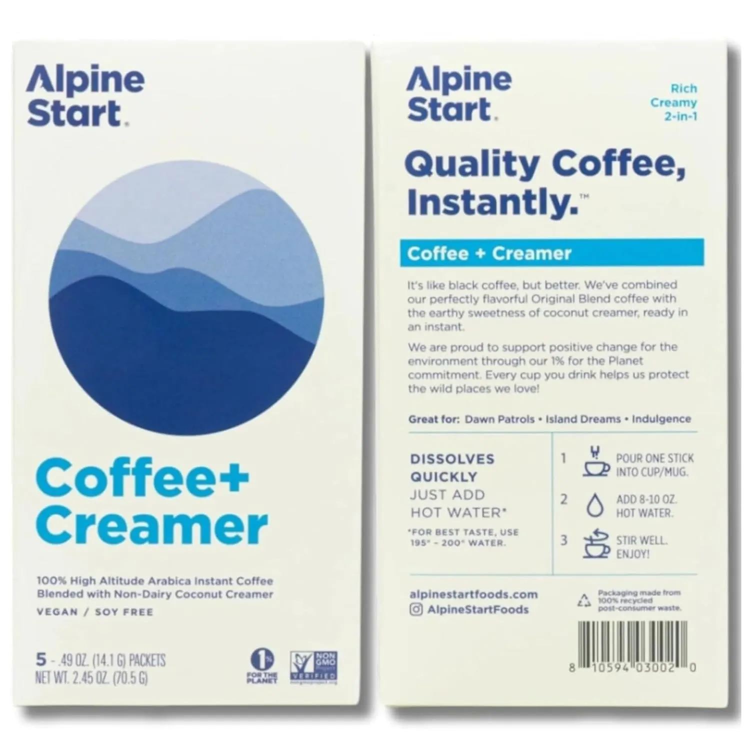 Alpine Start Instant Coffee Packets with Creamer Single Serve - Individual Powder Mix from Arabica Coffee Beans with Non-Dairy Cream for Travel, Hiking, Backpacking (0.49 OZ) Total 15 Sticks