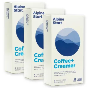 Alpine Start Instant Coffee Packets with Creamer Single Serve - Individual Powder Mix from Arabica Coffee Beans with Non-Dairy Cream for Travel, Hiking, Backpacking (0.49 OZ) Total 15 Sticks