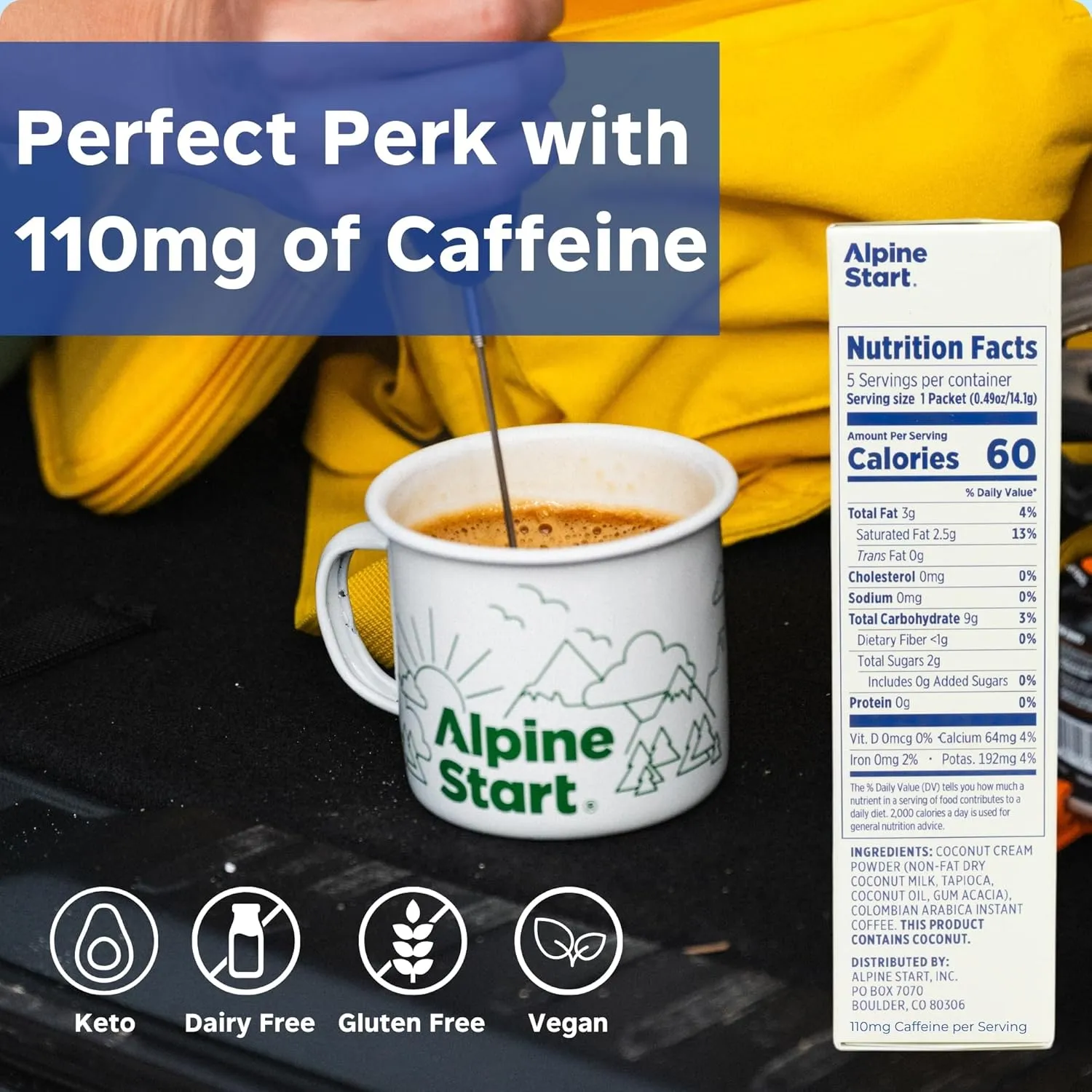 Alpine Start Instant Coffee Packets with Creamer Single Serve - Individual Powder Mix from Arabica Coffee Beans with Non-Dairy Cream for Travel, Hiking, Backpacking (0.49 OZ) Total 15 Sticks