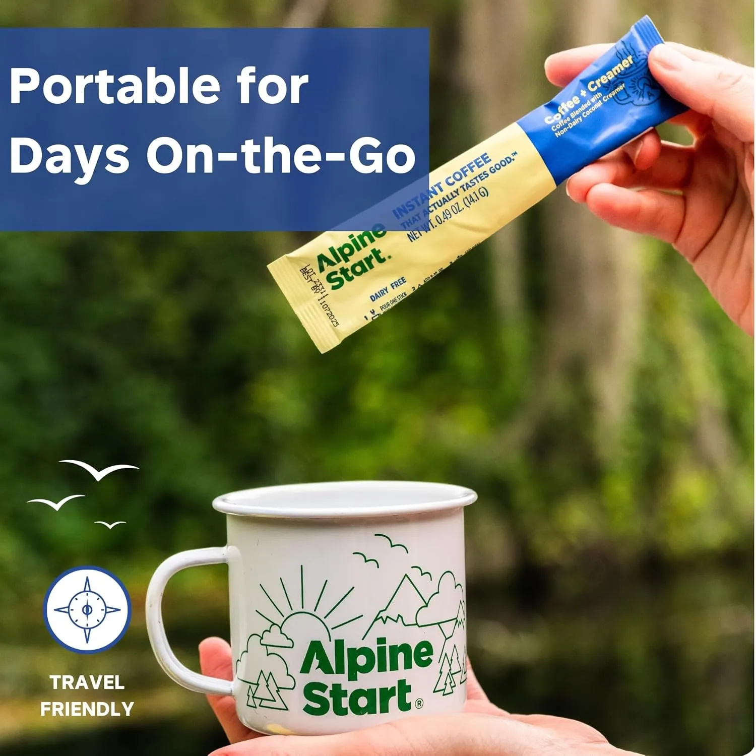 Alpine Start Instant Coffee Packets with Creamer Single Serve - Individual Powder Mix from Arabica Coffee Beans with Non-Dairy Cream for Travel, Hiking, Backpacking (0.49 OZ) Total 15 Sticks