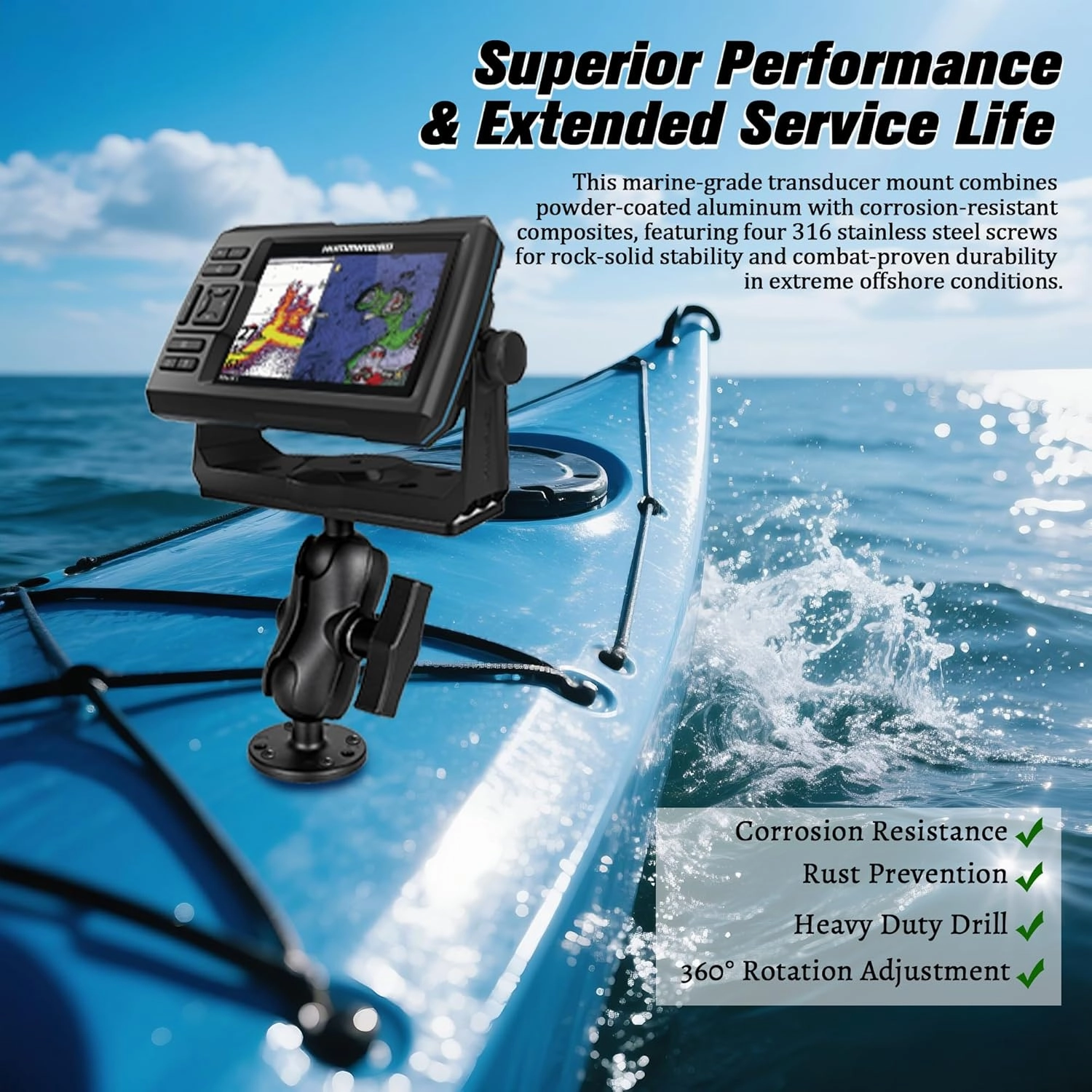 Aluminum Fish Finder Mount with 1.5" / C Size Ball, 3.42'' Short Arm Marine Electronic Mount,Saltwater Resistant Aluminum Bracket Compatible with Garmin, Lowrance, Humminbird and More (Anti-Theft)