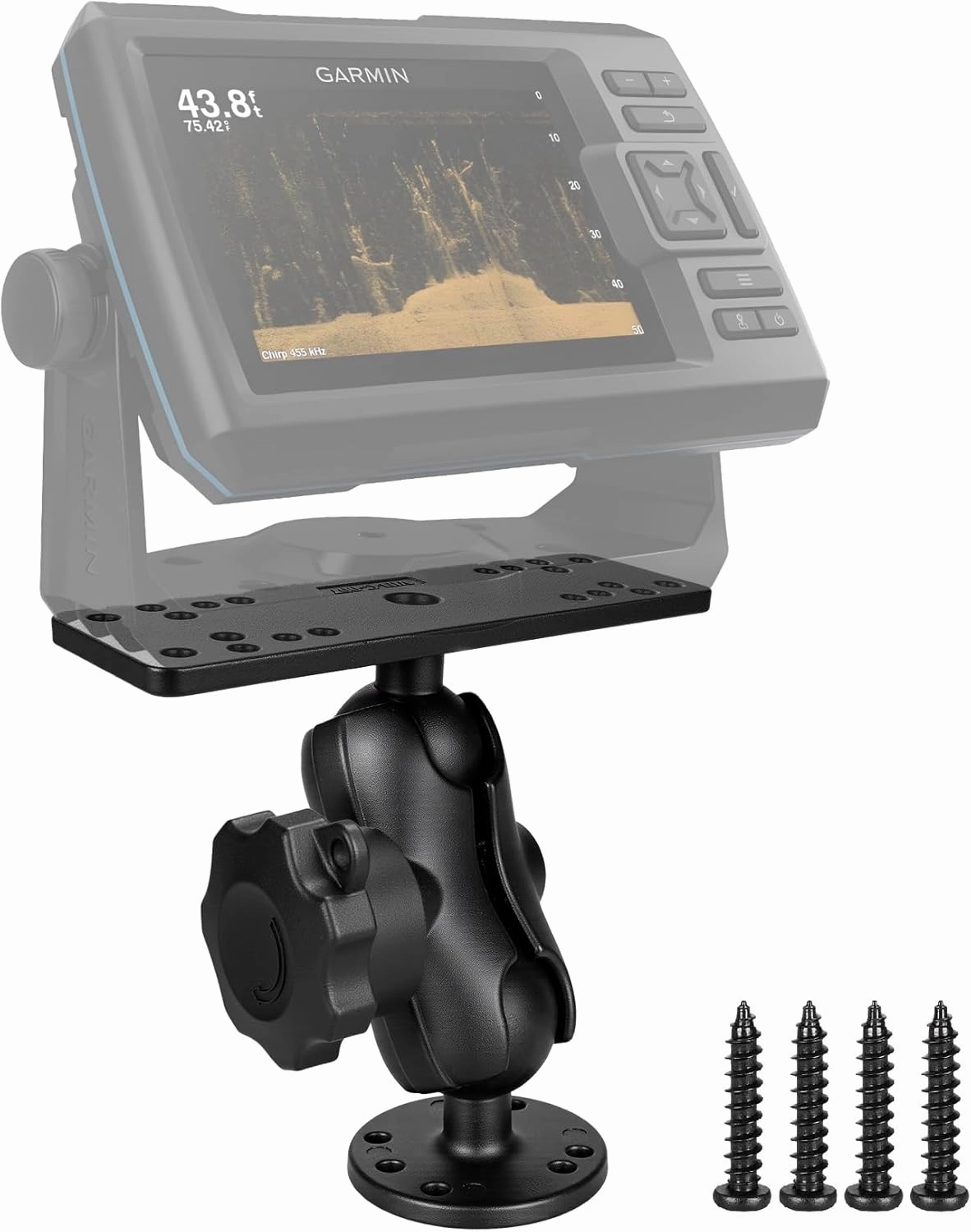 Aluminum Fish Finder Mount with 1.5" / C Size Ball, 3.42'' Short Arm Marine Electronic Mount,Saltwater Resistant Aluminum Bracket Compatible with Garmin, Lowrance, Humminbird and More (Anti-Theft)