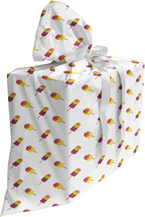 Ambesonne Ice Cream Gift Bag, Colorful Summer Snacks on Sticks Sugary and Refreshing Taste Diagonal Pattern, Fabric Party Favor Pouch with 3 Ribbons, 27, Multicolor