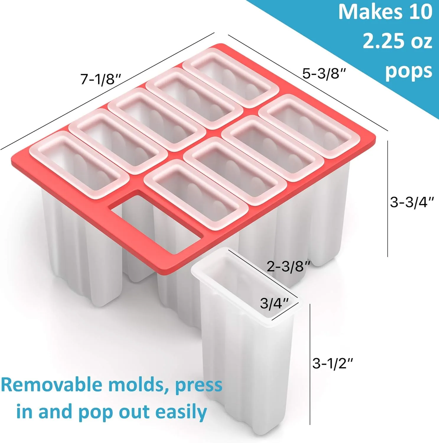 American Ice Pop Maker - Frozen Popsicle Mold - Set of 10 BPA Free Plastic Molds   50 Wood Sticks & Cleaning Brush (Classic-10   200 Sticks, Blue)