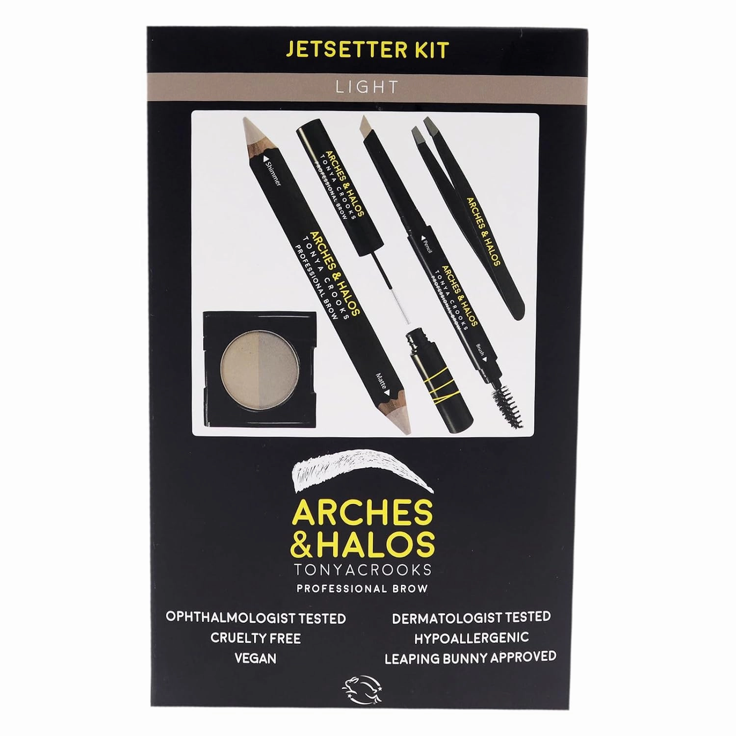 Arches & Halos Jetsetter Kit - Travel Size Kit for Flawless Brow Shaping and Grooming On the Go - Includes Five Essential Eyebrow Care Tools - Professional Grade Formulas and Design - Light - 1 pc