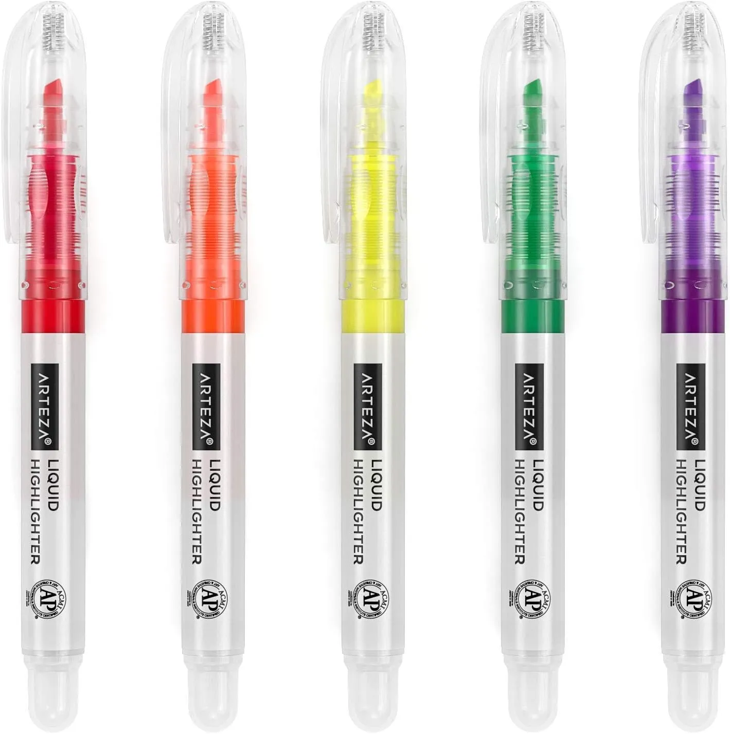 ARTEZA Liquid Highlighter Pens, Set of 30, Narrow Chisel Tip, 5 Assorted Colors