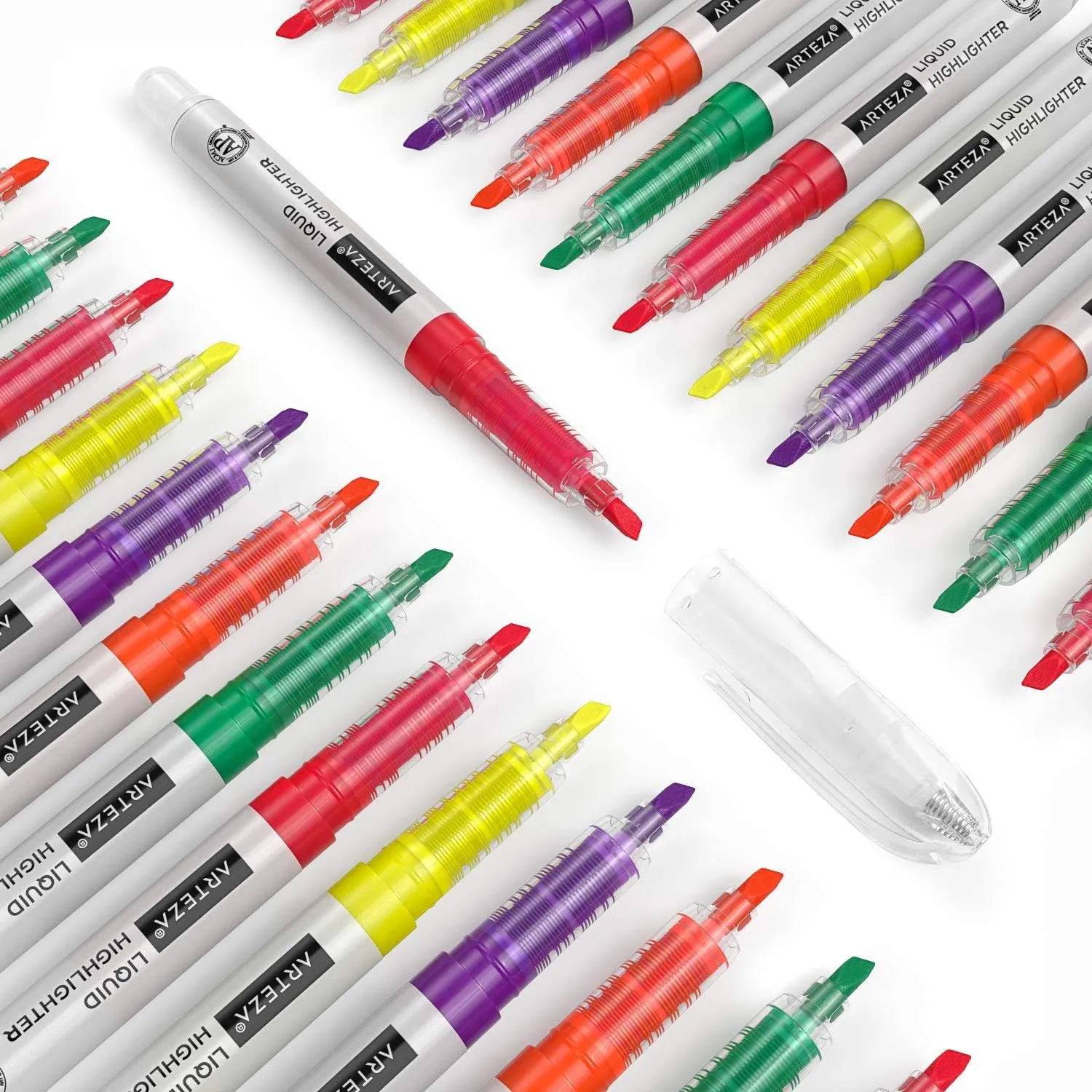 ARTEZA Liquid Highlighter Pens, Set of 30, Narrow Chisel Tip, 5 Assorted Colors