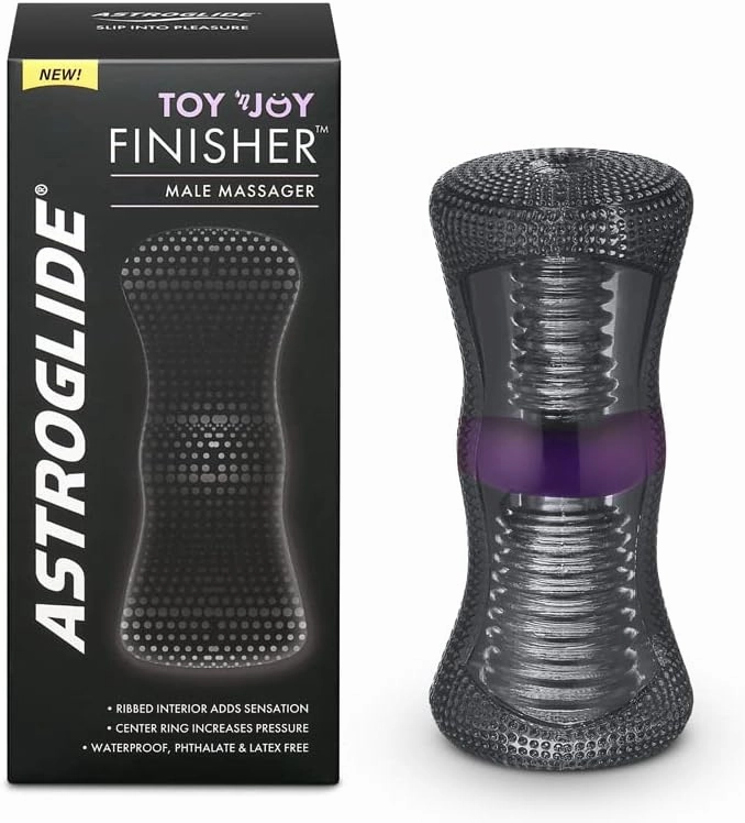 Astroglide Male Masturbator and Stroker, Toy 'n Joy Finisher for Men, Dual Entrance Male Sex Toy, Waterproof and Lube Friendly, Easy to Hold, Ribbed Interior, Phthalate and Latex Free, Easy Clean-Up